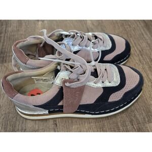 Clarks Craftrun Tor Girls Leather Sneakers Size 2 Navy Rose Pink Shoes‎